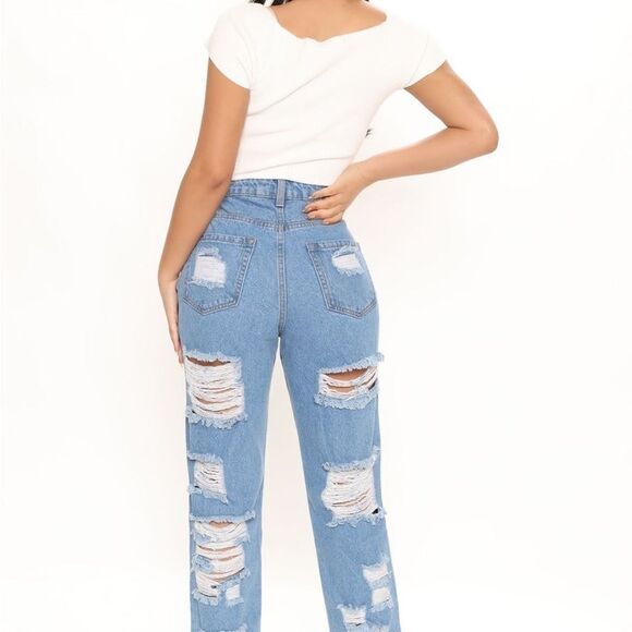 Fashion Nova Get Ready Distressed Boyfriend Jeans NWT SZ 13 - Picture 3 of 11